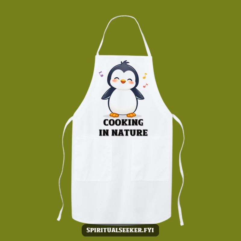 Funny Apron: Cheerful Penguin Listening, a Chef's Comical Nature Kitchen Gift