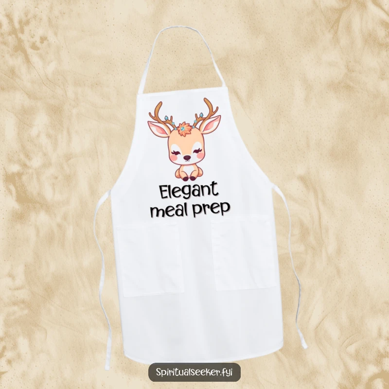 Funny Apron: A kawaii deer with crystal antlers gazing peacefully, perfect for adding elegance to kitchen tasks.