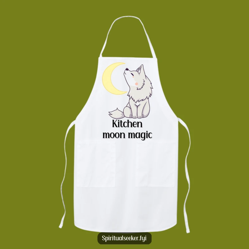 Peaceful Wolf Moon Apron: Cook with Nocturnal Serenity and Humor.