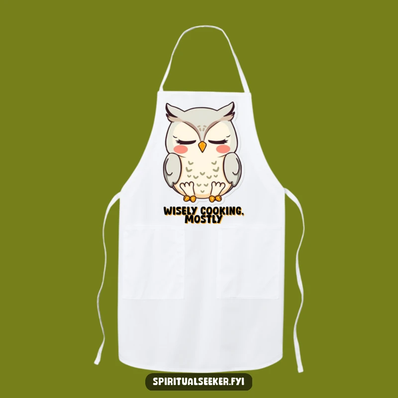 Funny Meditating Owl Apron: Chef's Zen Mode, Culinary Humor Gift