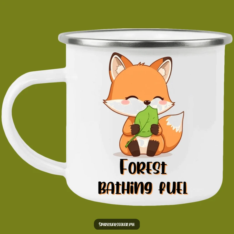 Funny Camping Mug: Sip Peacefully with a Thoughtful Fox and Leaf