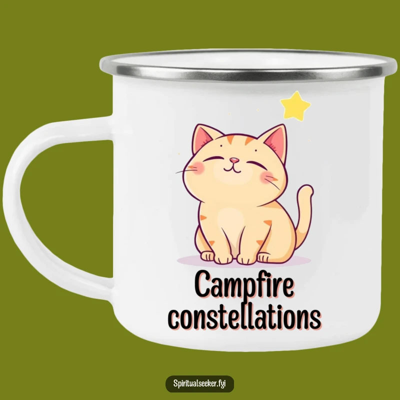 Funny Contented Cat Camping Mug: Starlight Sips, Perfect Funny Gift!