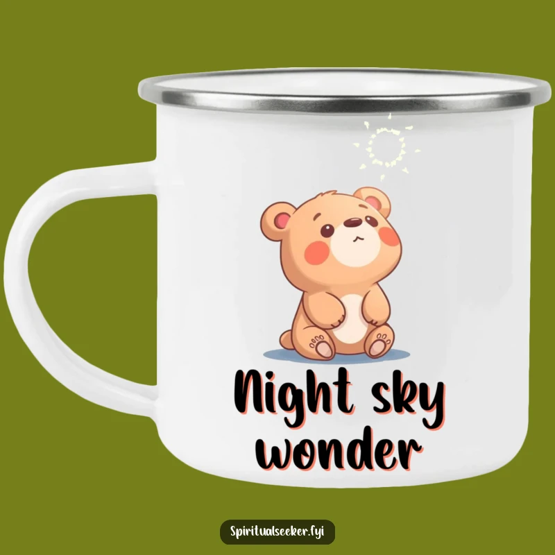 Funny Curious Bear Camping Mug: Ethereal Light Adventure Companion
