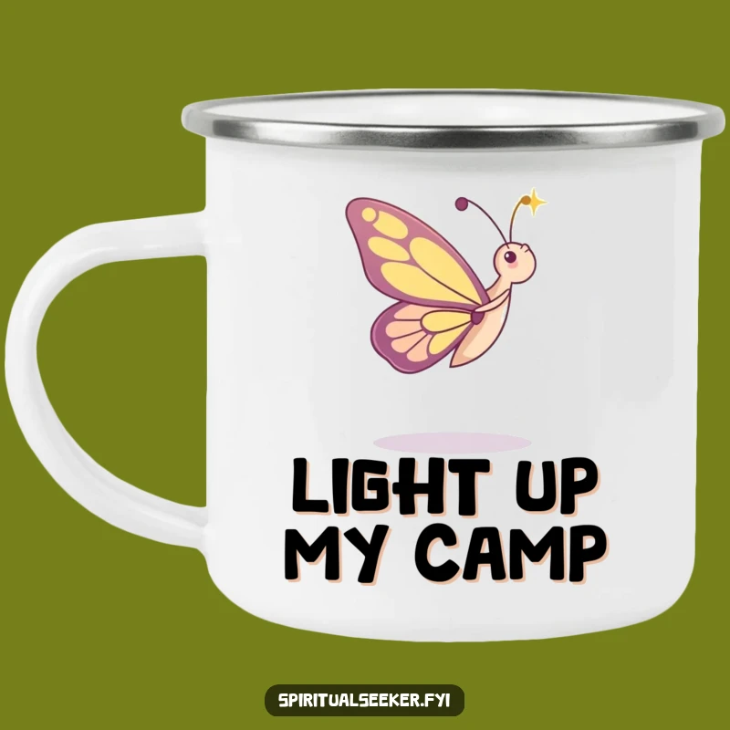Funny Camping Mug: Dancing Butterfly in Light, a Whimsical Outdoor Humorous Gift