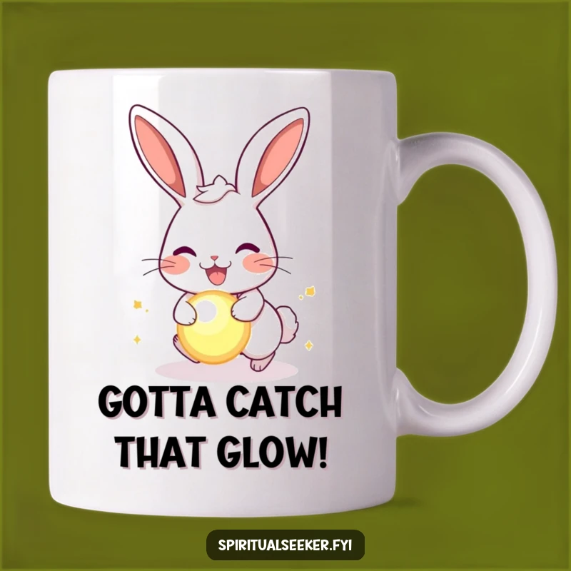 Funny Joyful Rabbit Mug: Orb Chaser, Energetic Humor Gift