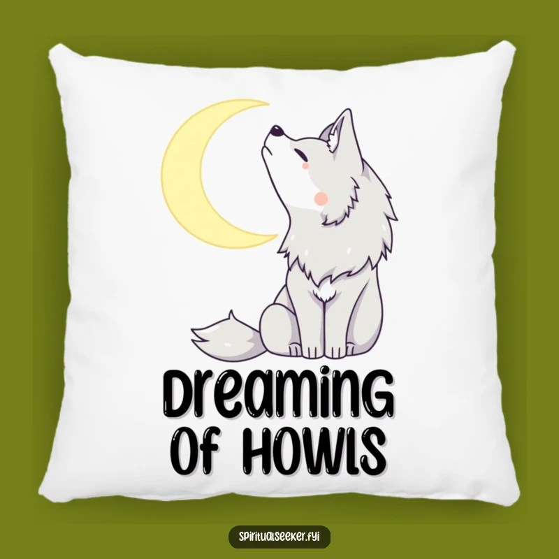 Peaceful Wolf Moon Pillow: Snuggle with Nocturnal Calm and Humor.