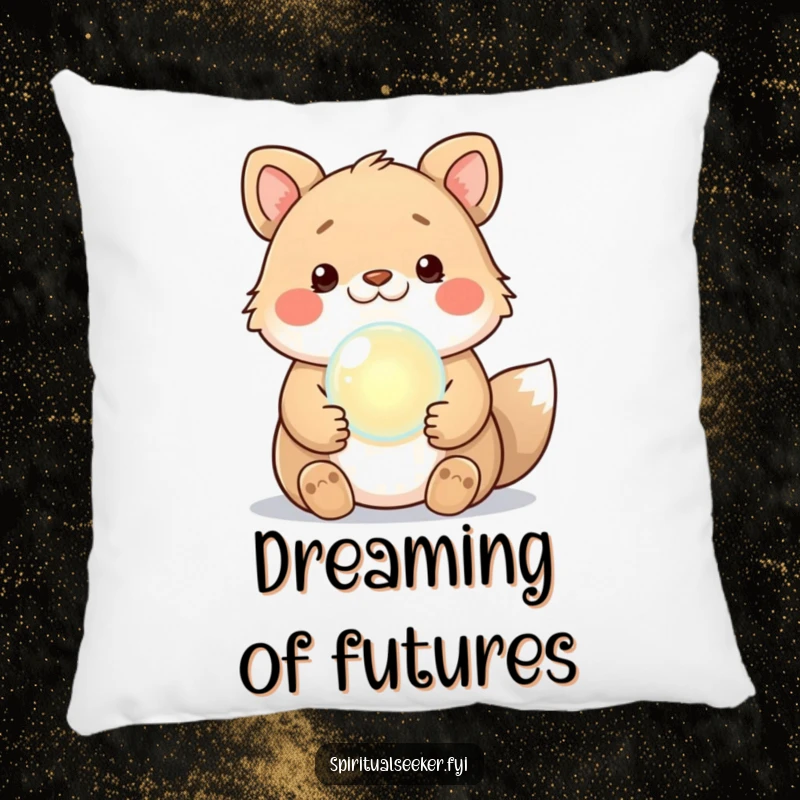 Funny Kawaii Animal Pillow featuring a crystal ball, designed for cozy humor and whimsical decor, a perfect funny gift.