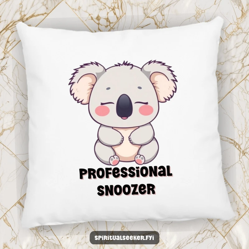 Funny decorative pillow with a peaceful koala looking content, offering cozy comfort and a touch of humorous serenity, a perfect funny gift.
