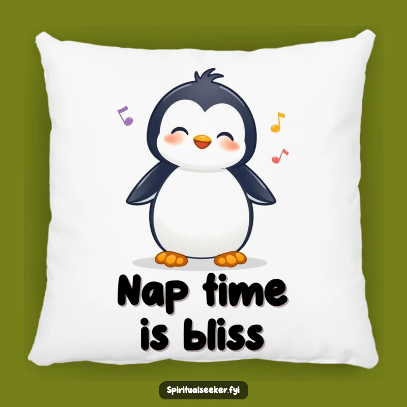Funny Pillow: Cheerful Penguin Listening, a Comfy Nature Humor Decorative Gift