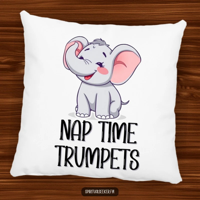 Funny pillow featuring a happy elephant joyfully trumpeting, offering comfort and a dose of pure, unadulterated happiness.