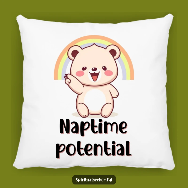 Funny Pillow: Snuggle Up with a Beaming Bear and Rainbow