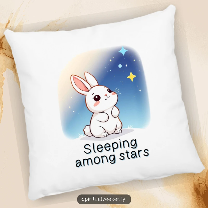 Funny Pillow: A cute kawaii rabbit looking up at a starry sky, providing comfort and dreamlike ambiance.