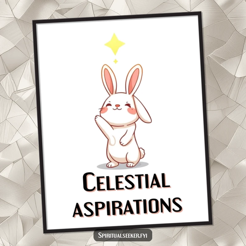 Funny hopeful rabbit digital art print, reaching for a glowing constellation, ideal for instant wall decor.