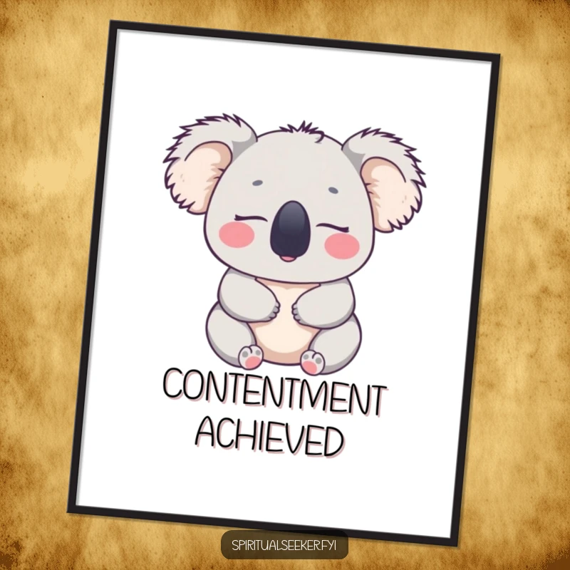 Funny digital art print of a peaceful koala looking content, perfect for creating a serene and humorous ambiance, a great funny gift.