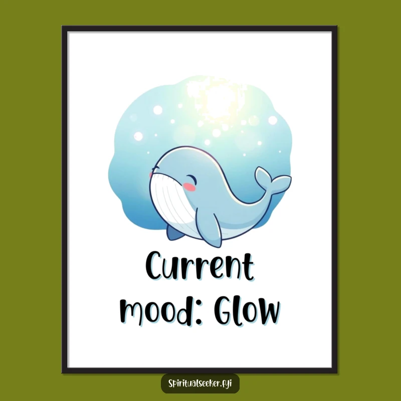 Funny Whale Digital Art, Magical Glow Scene, Thoughtful Decor Gift