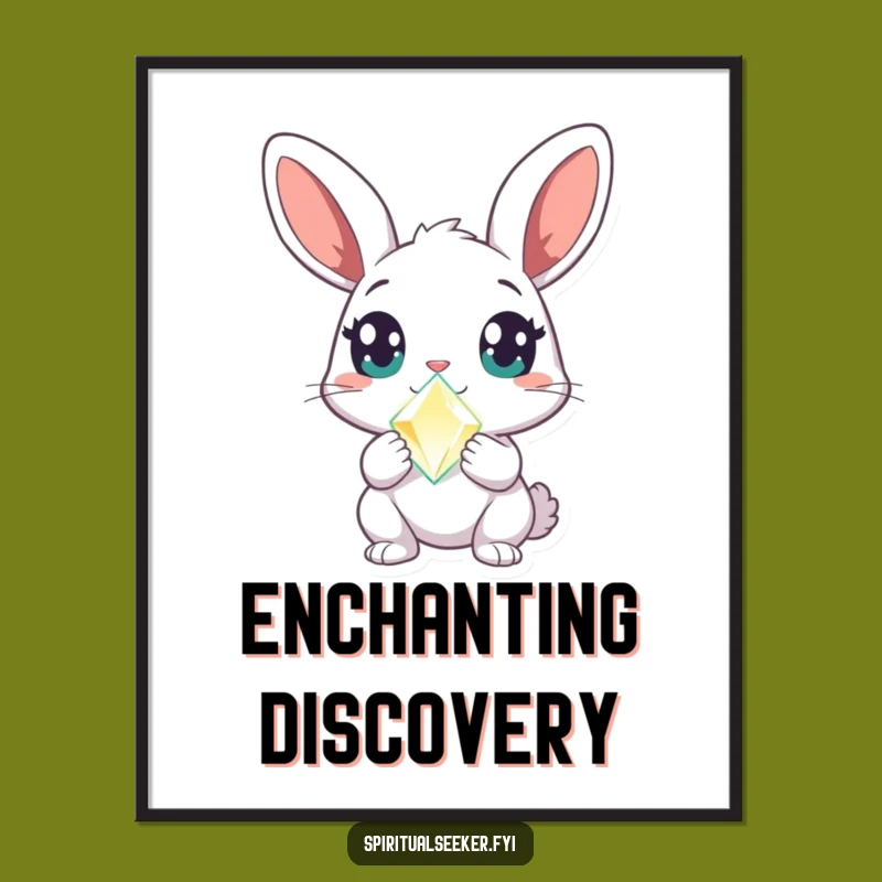 Funny Curious Rabbit Digital Art: Crystal Wonder Print, Instant Funny Gift for Magic Lovers