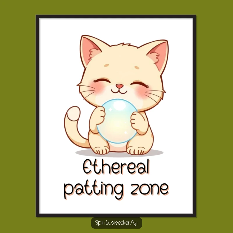 Funny Cat Patting Orb Digital Art: Instant Whimsy and Hilarious Gift Download