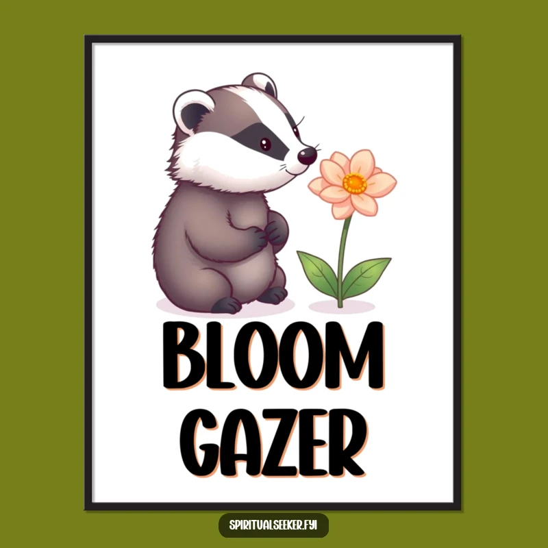 Funny Badger's Magical Flower Digital Art: Enchanting Woodland Humor for Your Space.