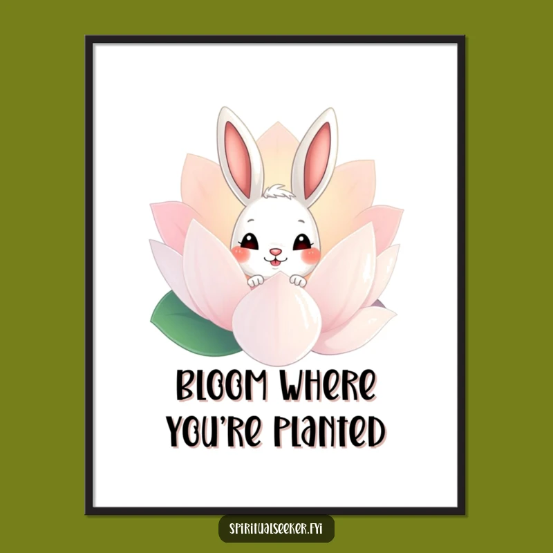 Funny Bunny Lotus Peek Digital Print: Whimsical Animal Art, Perfect Funny Gift