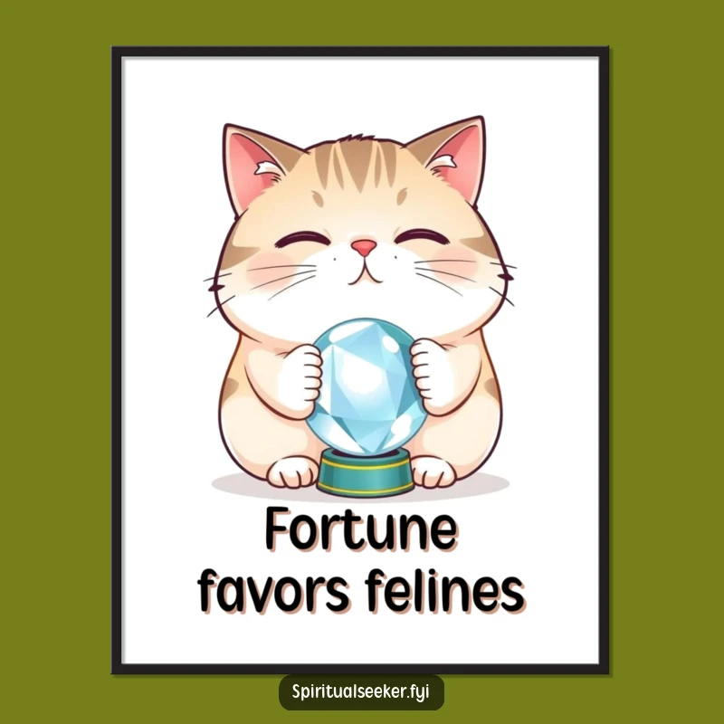 Funny Cat Crystal Ball Digital Art: Mystic Feline Decor for Walls