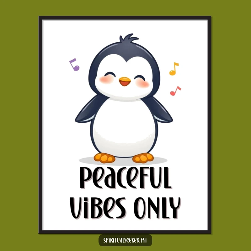 Funny Digital Art Print: Cheerful Penguin Listening, a Whimsical Nature Humor Download Gift