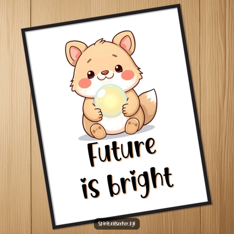 Funny Kawaii Animal Digital Art Print of a mystic with a glowing crystal ball, offering humorous and instant decor, great gift.