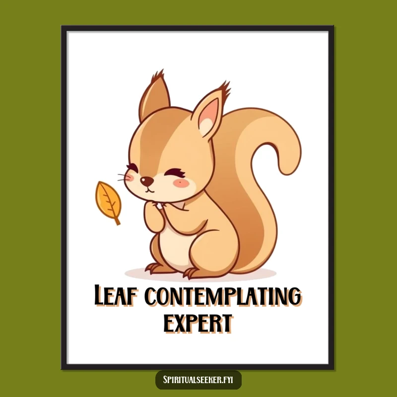 Funny Kawaii Squirrel Leaf Digital Art - Instant Reflective Download for Decor