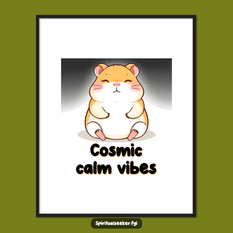 Funny Meditating Hamster Digital Art: Wall Decor with Zen Glow, Unique Funny Gift!