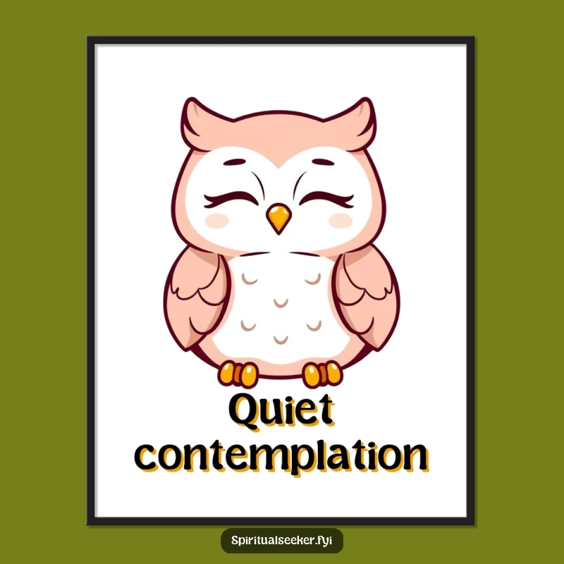Funny Meditating Owl Digital Art: Peaceful Smile Character Wall Art Gift