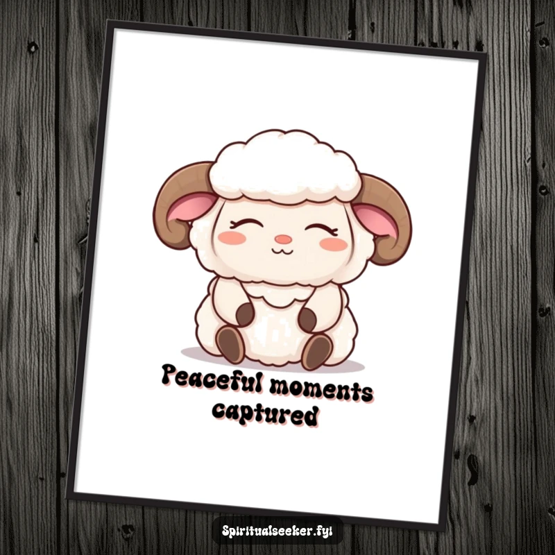 Funny sheep digital art print of a meditating character with closed eyes and a serene smile, perfect for peaceful and humorous wall decor.