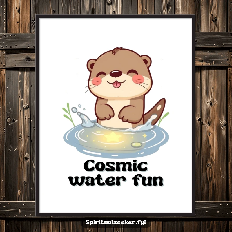 Funny Otter Digital Art Print: A joyful otter splashing in a starlit pond, bringing humorous delight to any room.