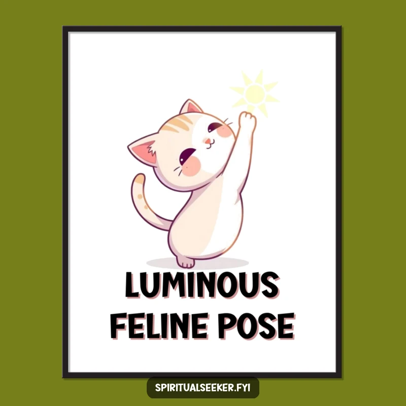 Funny Stretching Cat Digital Art: Serene Wall Decor with Graceful Charm