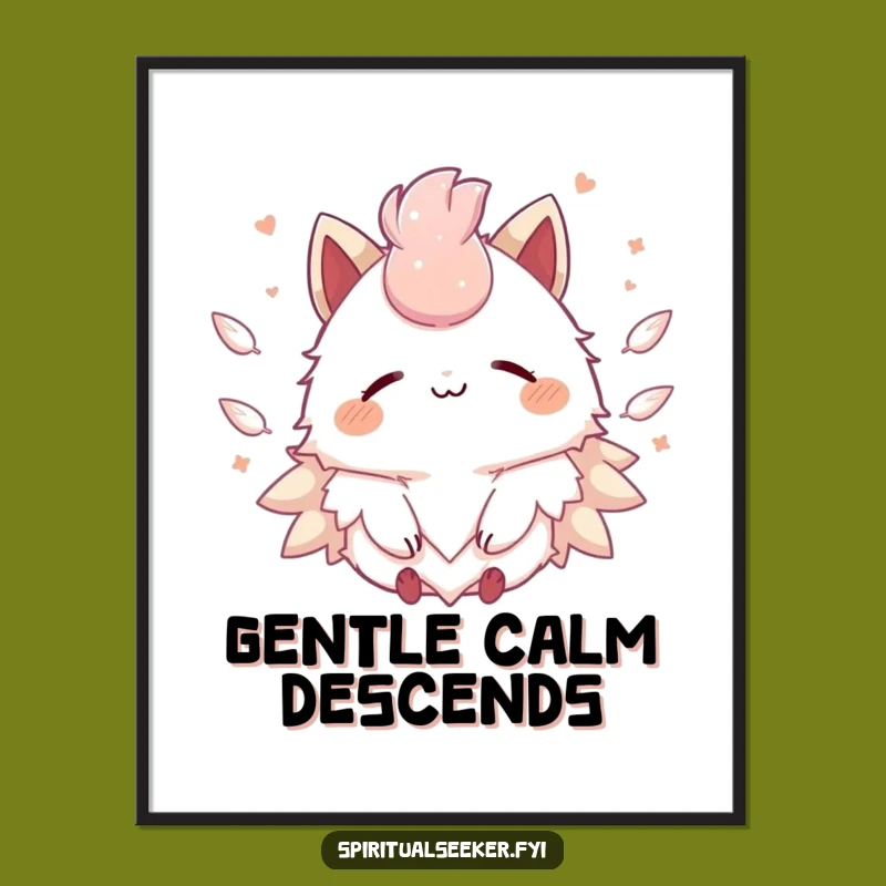 Funny Kawaii Peace Digital Art: Printable Feather Calm, Ideal Funny Gift Decor