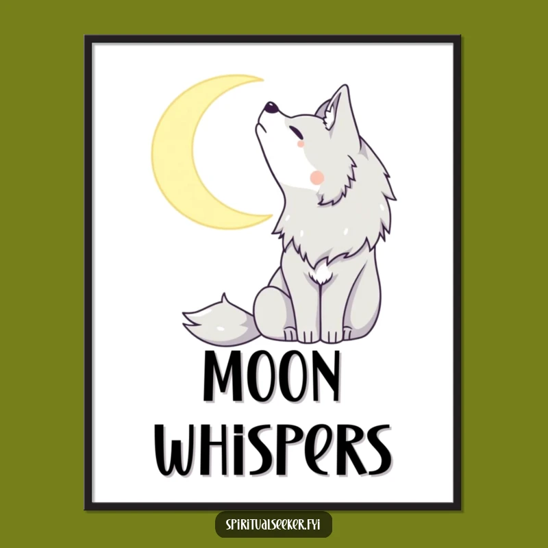 Peaceful Wolf Moon Digital Art: Serene Nocturnal Humor for Your Space.
