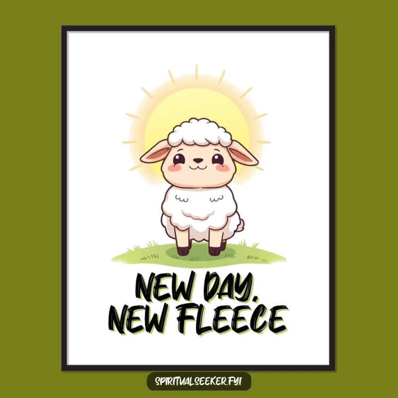 Funny Hopeful Sheep Digital Art: Radiant Dawn Print for Uplifting Decor