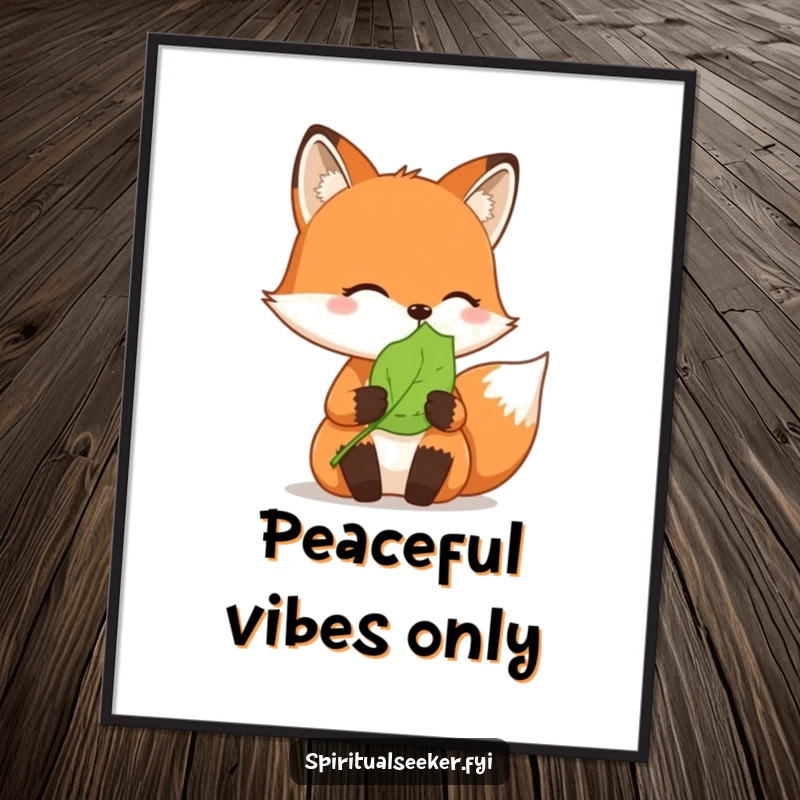 Funny digital art print: A contemplative fox embraces a peaceful leaf, offering instant wall decor.