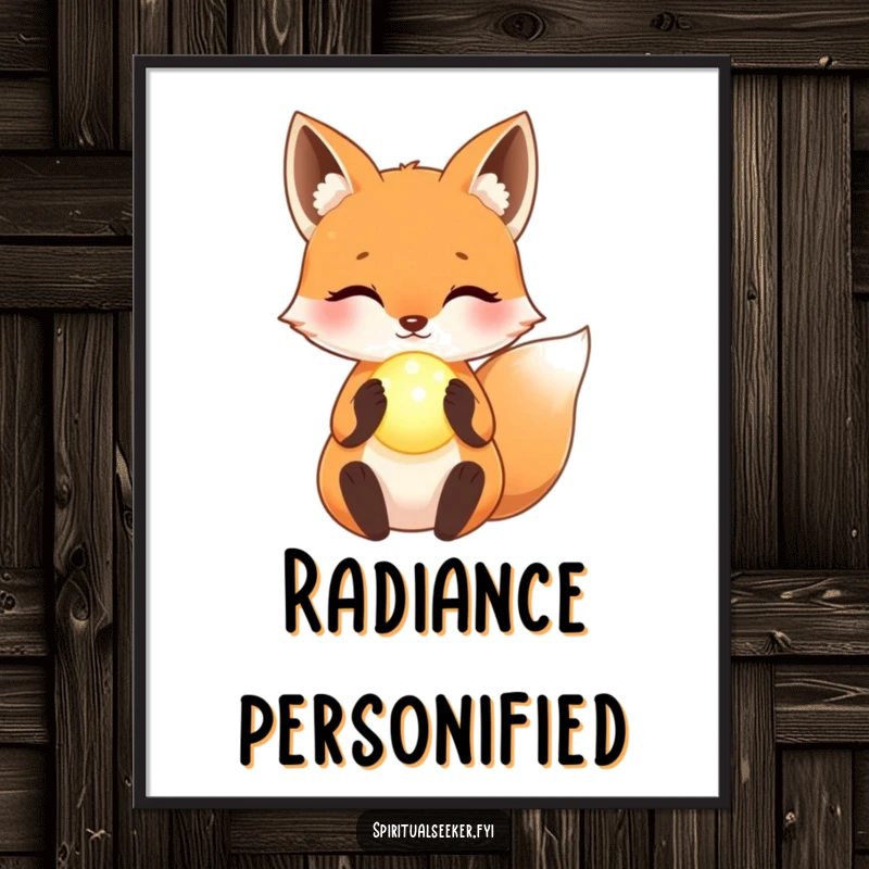 Funny Digital Art Print: A kawaii fox serenely holding a glowing orb, radiating gentle magic and enchantment.