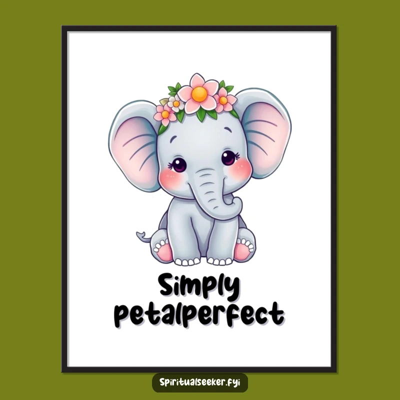 Funny Elephant Flower Crown Digital Art: Serene Decor for Any Space