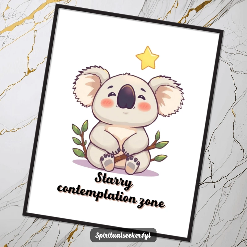 Funny koala digital art print of a contented koala gazing at a gentle, shining star, offering instant humorous decor.