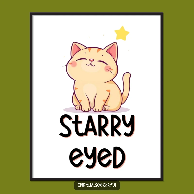 Funny Contented Cat Digital Art: Whimsical Wall Decor, Unique Funny Gift!