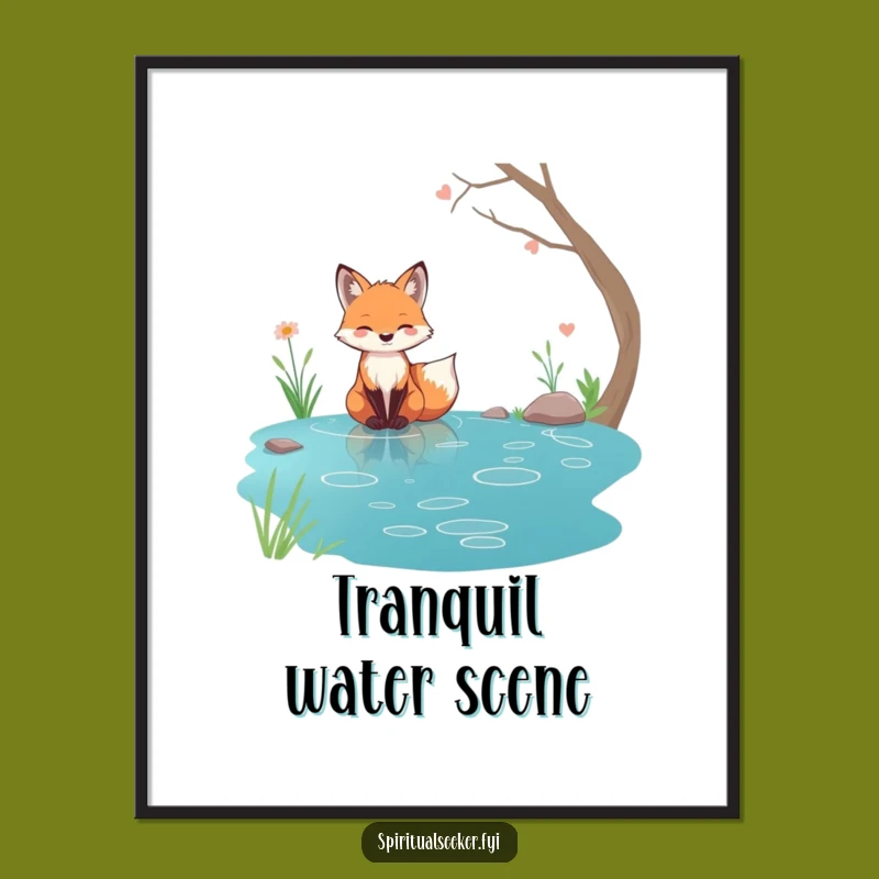 Funny Tranquil Fox Digital Art: Serene Stream Nature Print Gift
