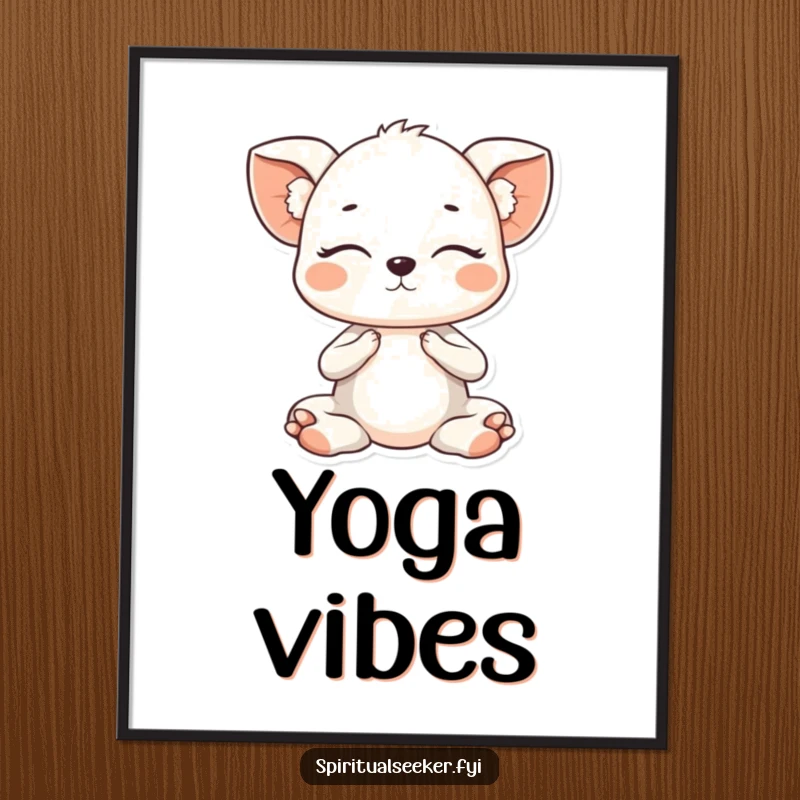 Funny Kawaii animal in a gentle yoga pose with eyes closed, available as a digital art print for instant, peaceful, and humorous decor.