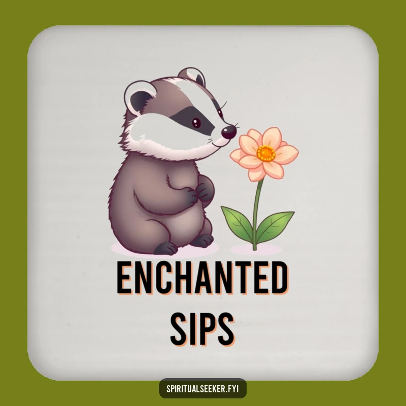 Funny Badger's Magical Flower Coaster: Protect Surfaces with Woodland Humor.