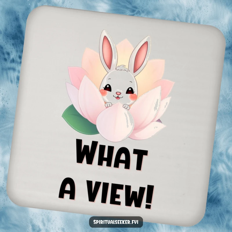 Funny Bunny Coaster: A curious rabbit peeking from a lotus flower, adding humorous protection to tables.