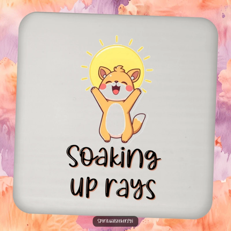 Funny Drink Coaster with a delightful Kawaii animal reaching for a sun, protecting surfaces with playful charm.