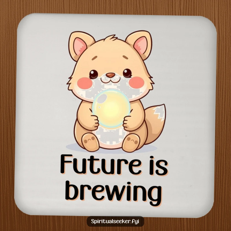 Funny Kawaii Animal Coaster featuring a crystal ball, designed for humorous surface protection and as a funny gift.