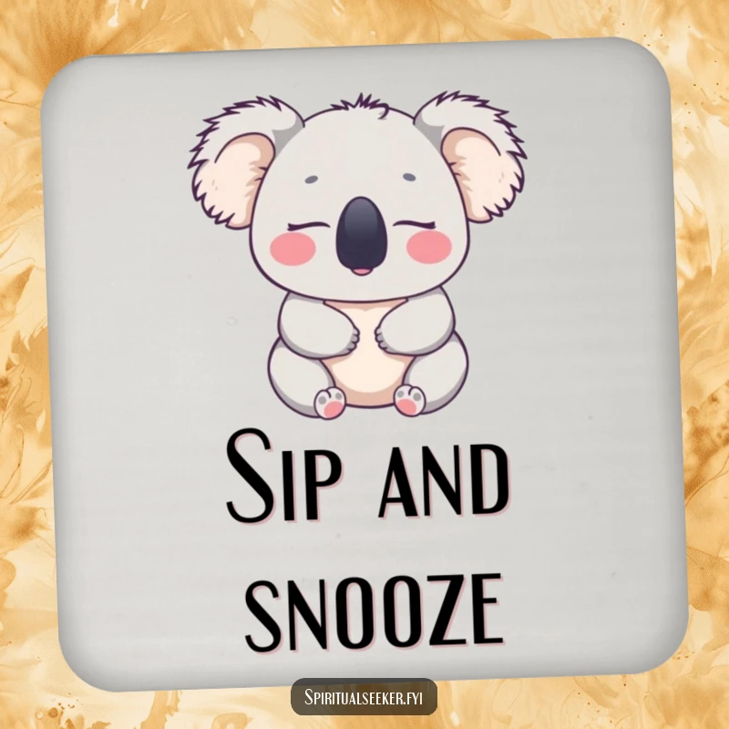 Funny drink coaster featuring a peaceful koala looking content, perfect for protecting surfaces with a calm vibe, a lovely funny gift.