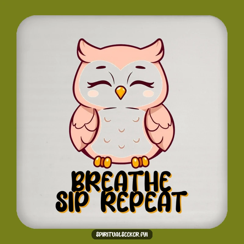 Funny Meditating Owl Coaster: Peaceful Smile Character Protects Surface Gift