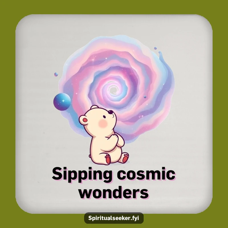 Funny Thoughtful Bear Drink Coaster: Nebula Protection, Humorous Gift