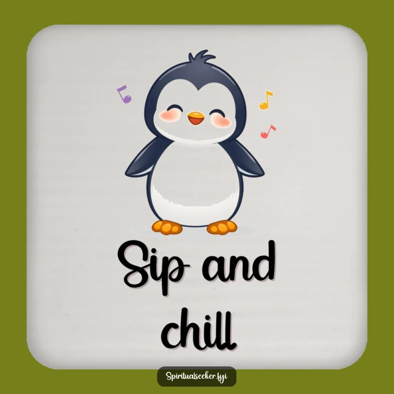 Funny Drink Coasters: Cheerful Penguin Listening, a Nature Humor Set for Tables